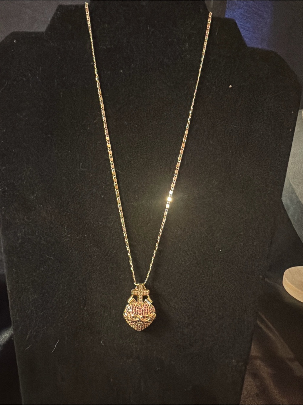 Gold Pendant Necklace with Pink Accents - Women Jewelry